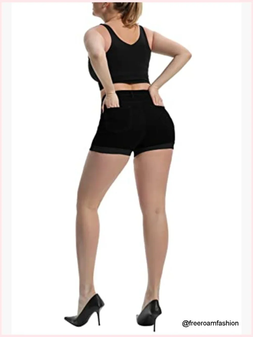 High Waisted Stretchy Denim Shorts Folded Hem Jean Shorts